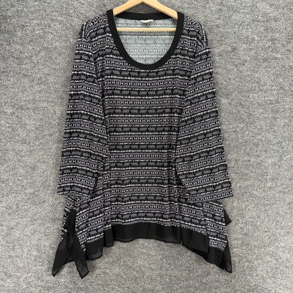 Cato Blouse Women M Medium Black Striped Long Sleeve Round Neck Pullover Casual